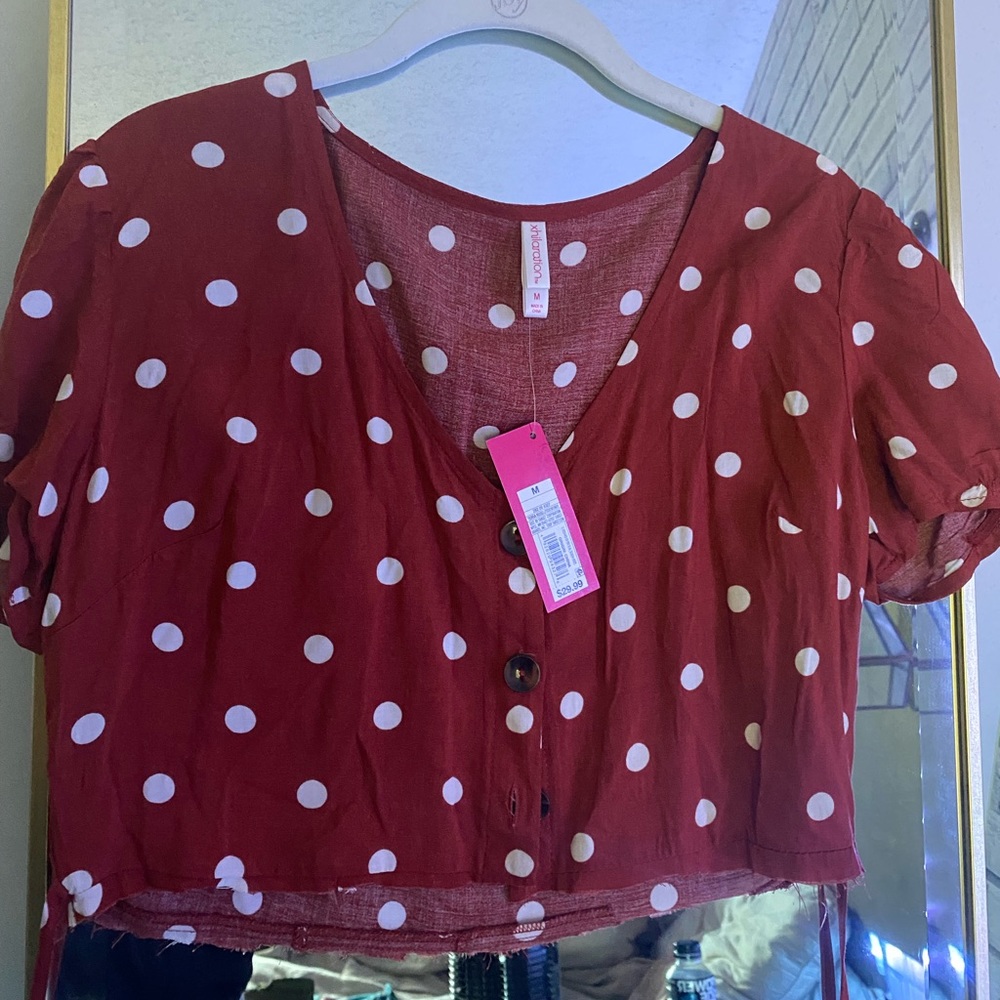 cropped blouse - burnt orange polka dot